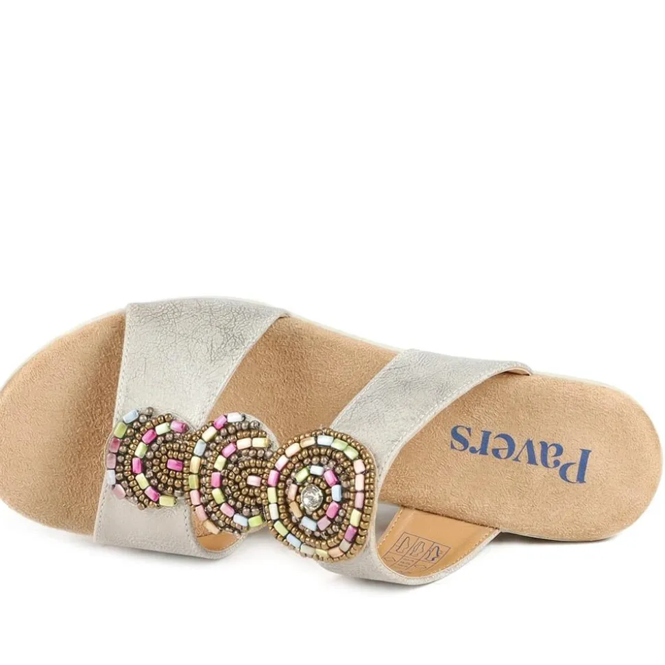 Wedge Heel Jewelled Sandals - Soft Gold