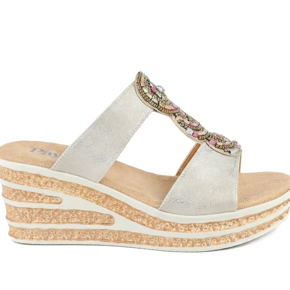 Wedge Heel Jewelled Sandals - Soft Gold