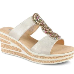 Wedge Heel Jewelled Sandals - Soft Gold