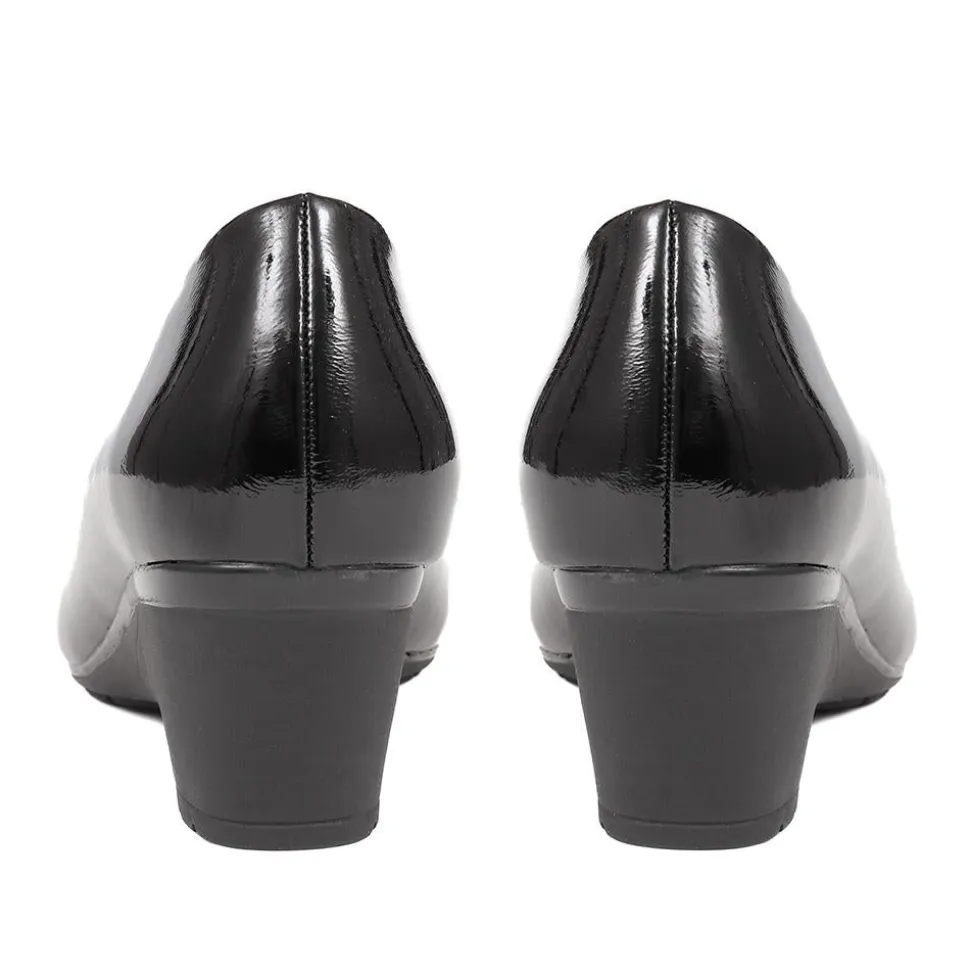 Wedge Heel Slip-On Pumps - Black Patent