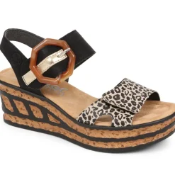 Wedge Two-Tone Sandals - Black Multi