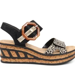 Wedge Two-Tone Sandals - Black Multi