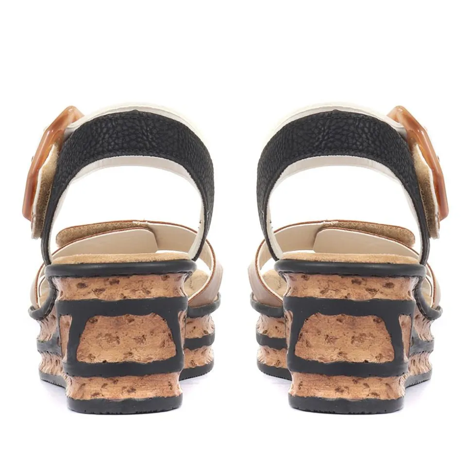 Wedge Two-Tone Sandals - Brown Multi