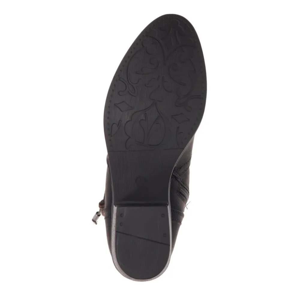 Western-Heeled Ankle Boots - Black