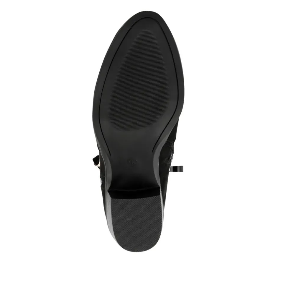 Western-Heeled Ankle Boots - Black