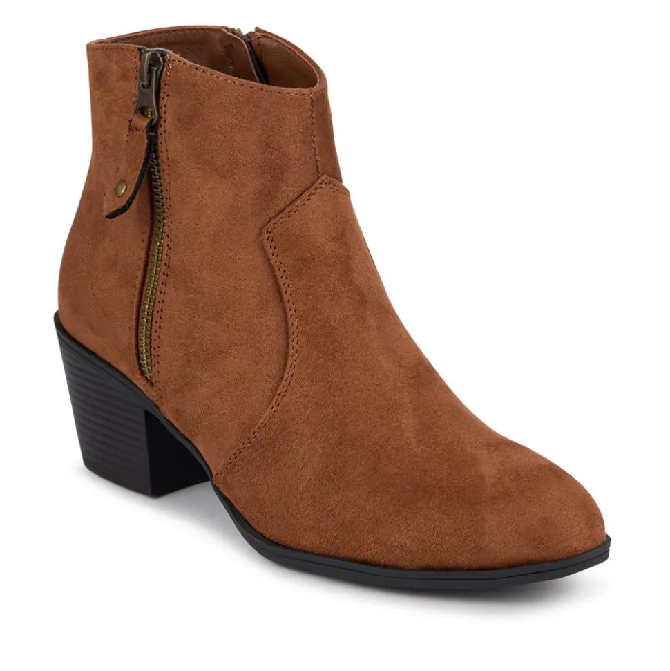 Western-Heeled Ankle Boots - Tan
