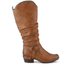 Western-Heeled Long Boots - Tan