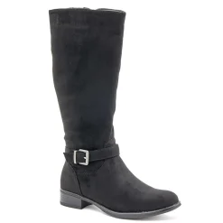 Wide-Calf Buckle Detail Long Boots - Black