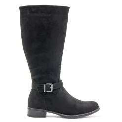 Wide-Calf Buckle Detail Long Boots - Black