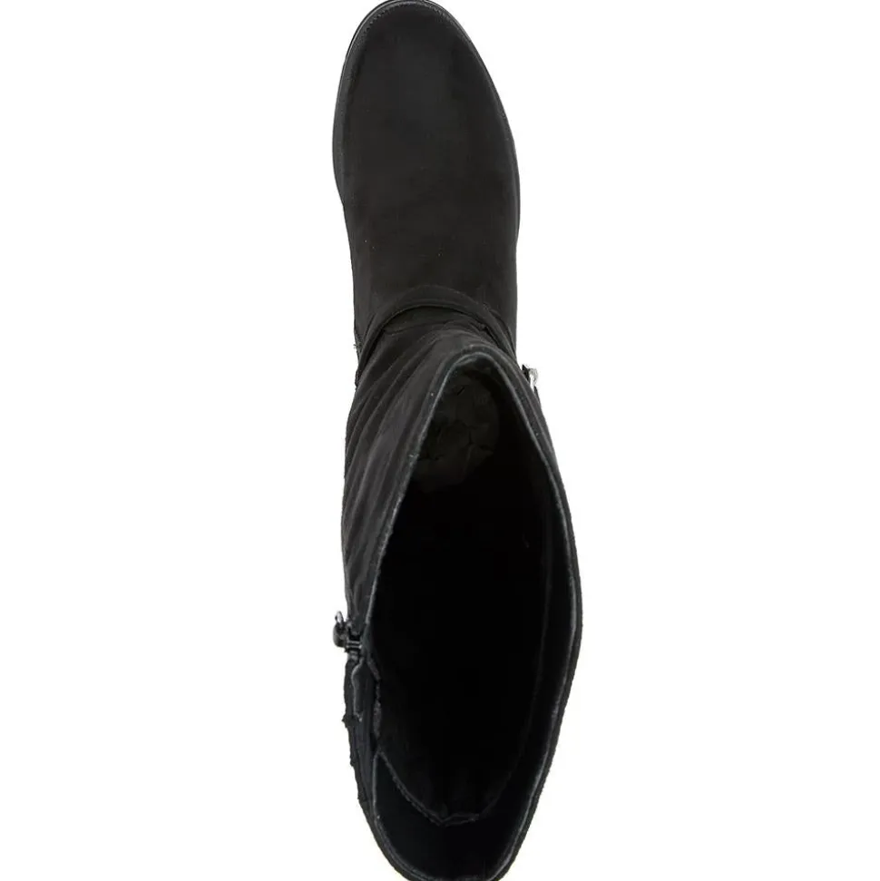 Wide-Calf Buckle Detail Long Boots - Black