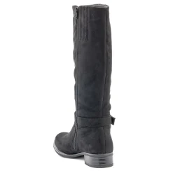 Wide-Calf Buckle Detail Long Boots - Black