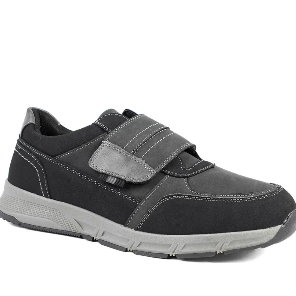 Wide Fit Adjustable Fasten Casual Shoes - Black