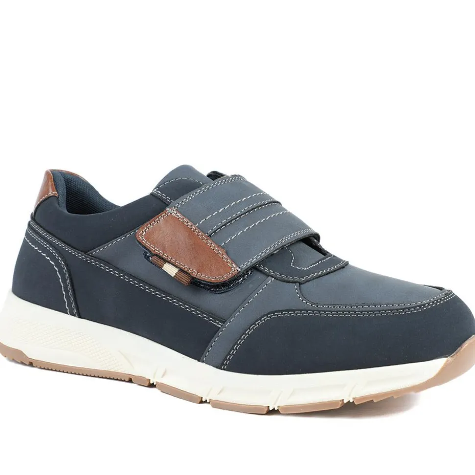 Wide Fit Adjustable Fasten Casual Shoes - Navy