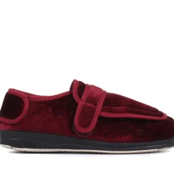 Wide Fit Adjustable Fasten Full Slipper - Burgundy