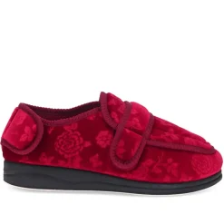 Wide Fit Adjustable Fasten Full Slipper - Burgundy Floral