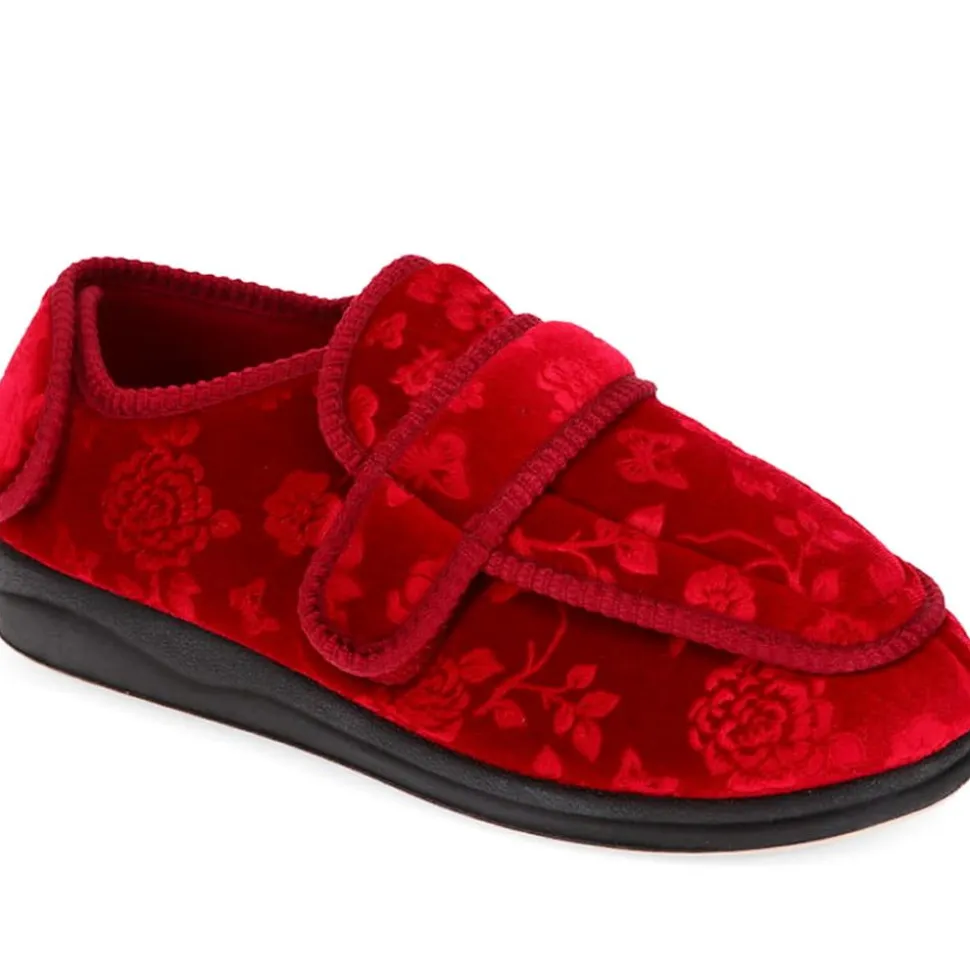 Wide Fit Adjustable Fasten Full Slipper - Burgundy Floral