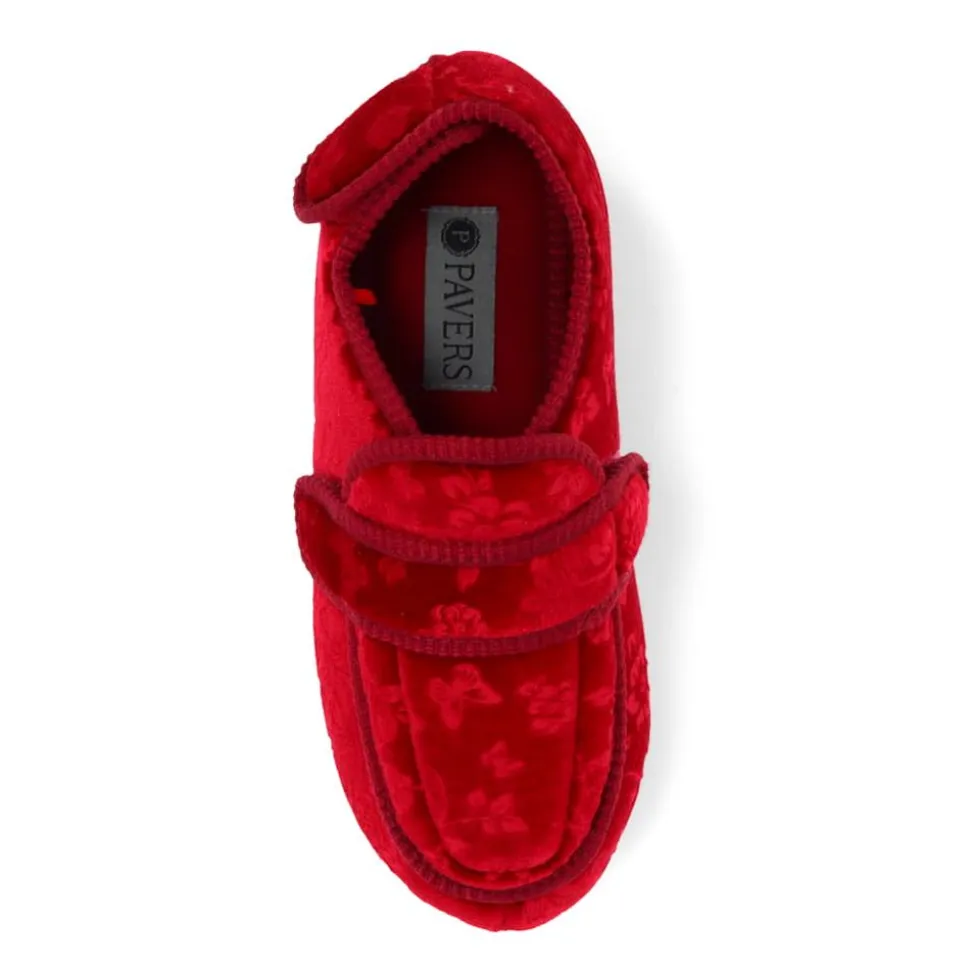 Wide Fit Adjustable Fasten Full Slipper - Burgundy Floral