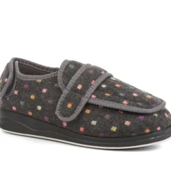 Wide Fit Adjustable Fasten Full Slipper - Grey Multi