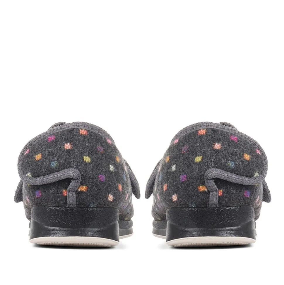 Wide Fit Adjustable Fasten Full Slipper - Grey Multi