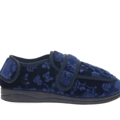 Wide Fit Adjustable Fasten Full Slipper - Navy Floral