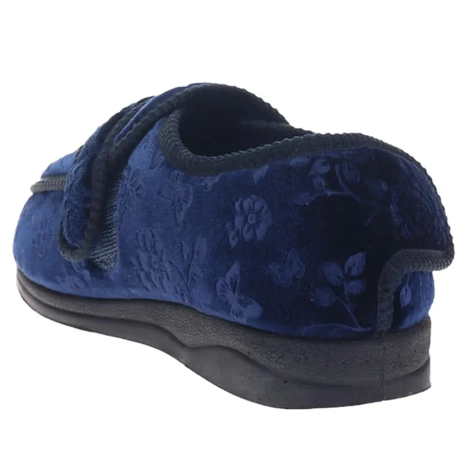 Wide Fit Adjustable Fasten Full Slipper - Navy Floral
