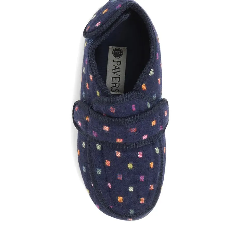 Wide Fit Adjustable Fasten Full Slipper - Navy Multi