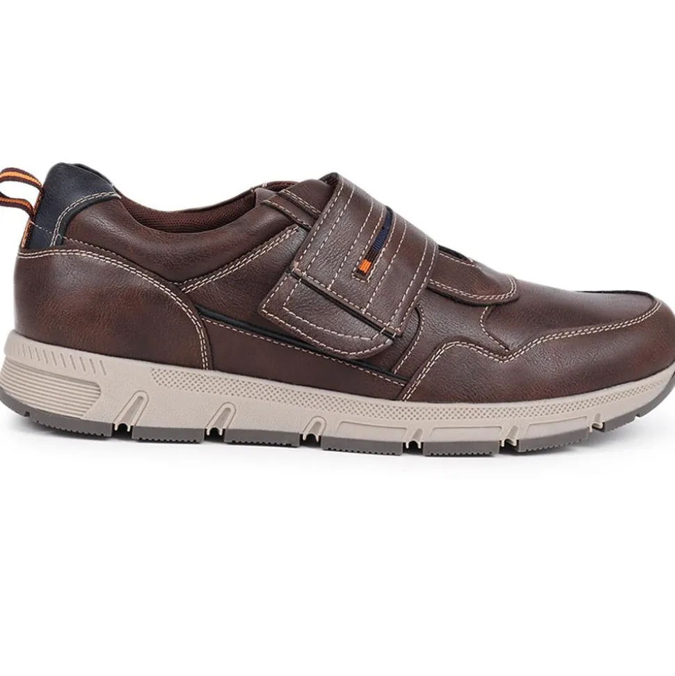 Wide Fit Adjustable Fasten Trainers - Dark Brown