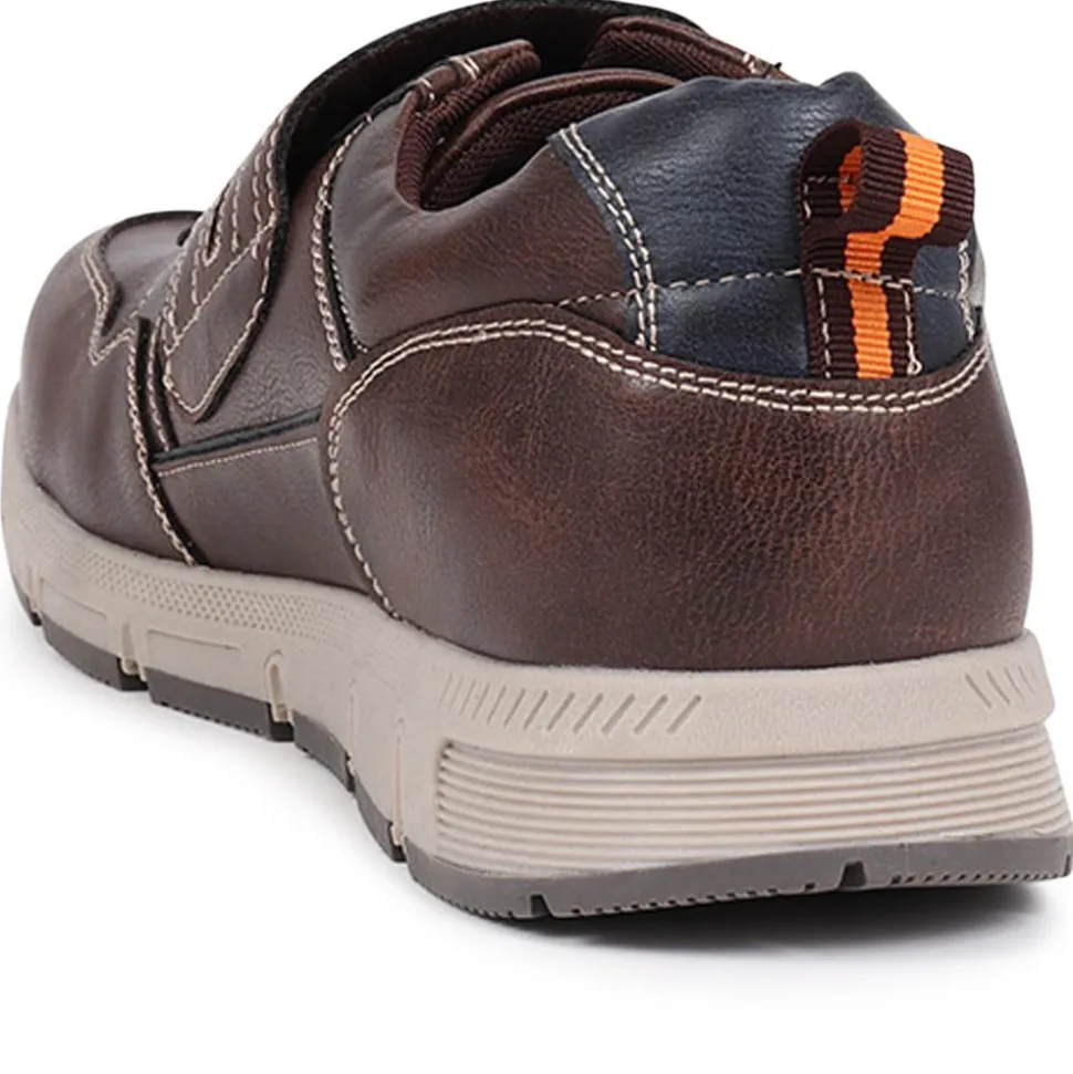 Wide Fit Adjustable Fasten Trainers - Dark Brown