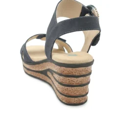 Wide Fit Adjustable Fasten Wedged Sandals - Navy