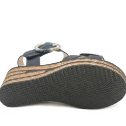 Wide Fit Adjustable Fasten Wedged Sandals - Navy