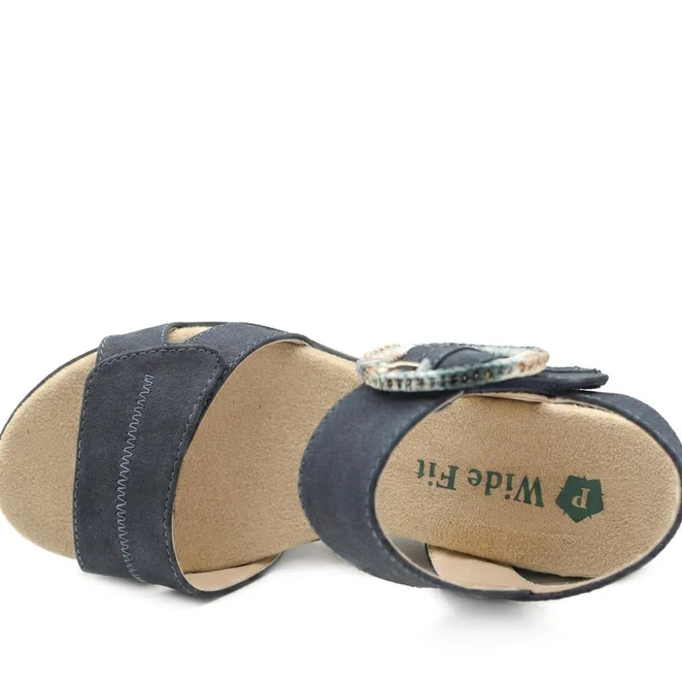 Wide Fit Adjustable Fasten Wedged Sandals - Navy