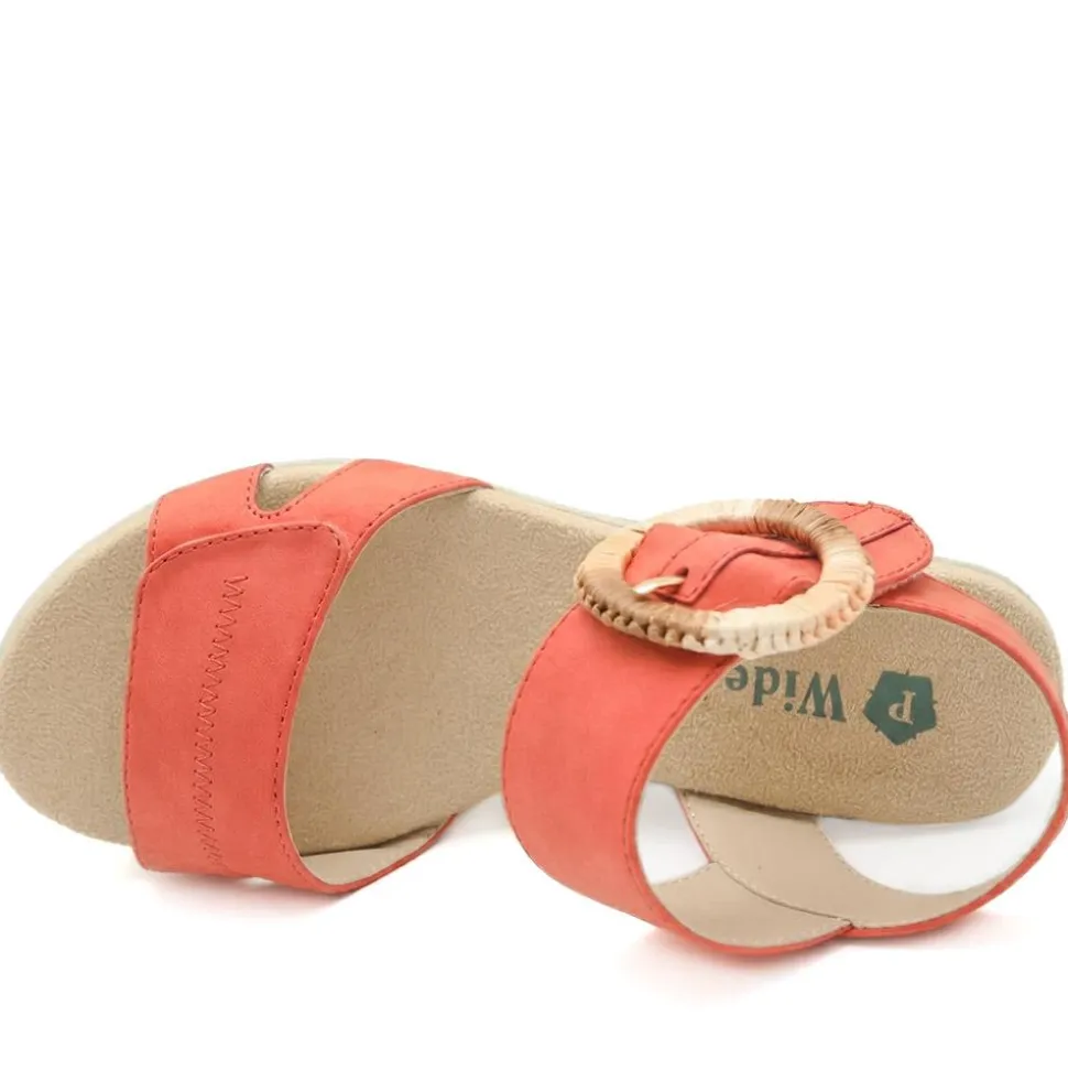 Wide Fit Adjustable Fasten Wedged Sandals - Orange
