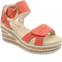 Wide Fit Adjustable Fasten Wedged Sandals - Orange