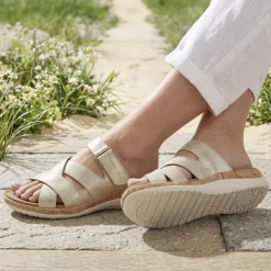 Wide Fit Adjustable Strappy Sandals - Soft Gold