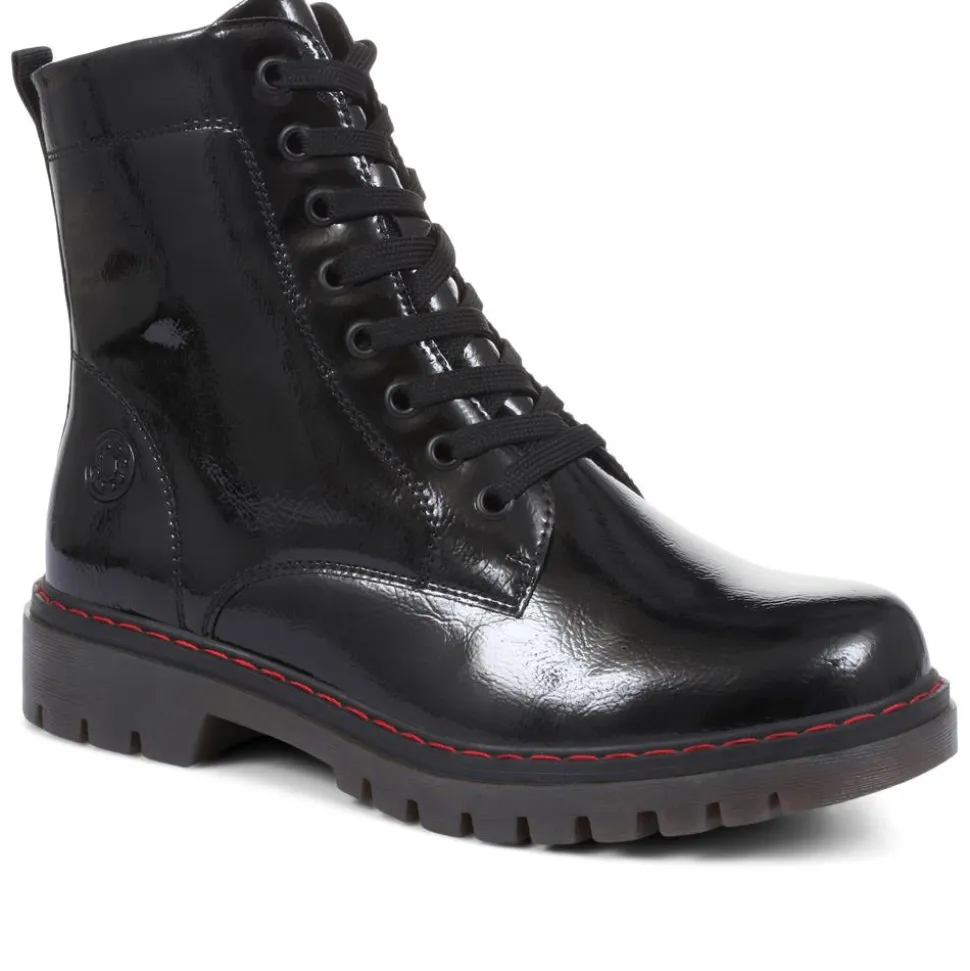 Wide Fit Ankle Boots - Black Patent
