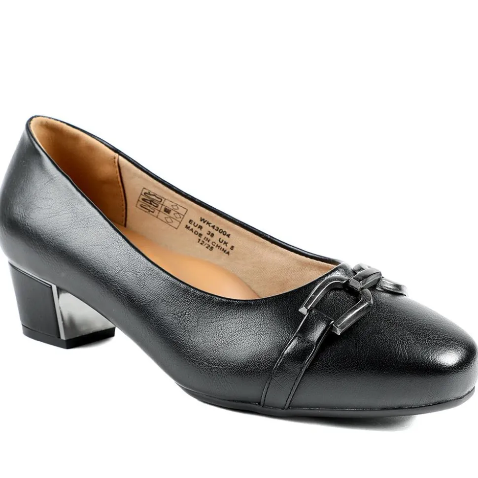 Wide Fit Block Heel Court Shoes - Black