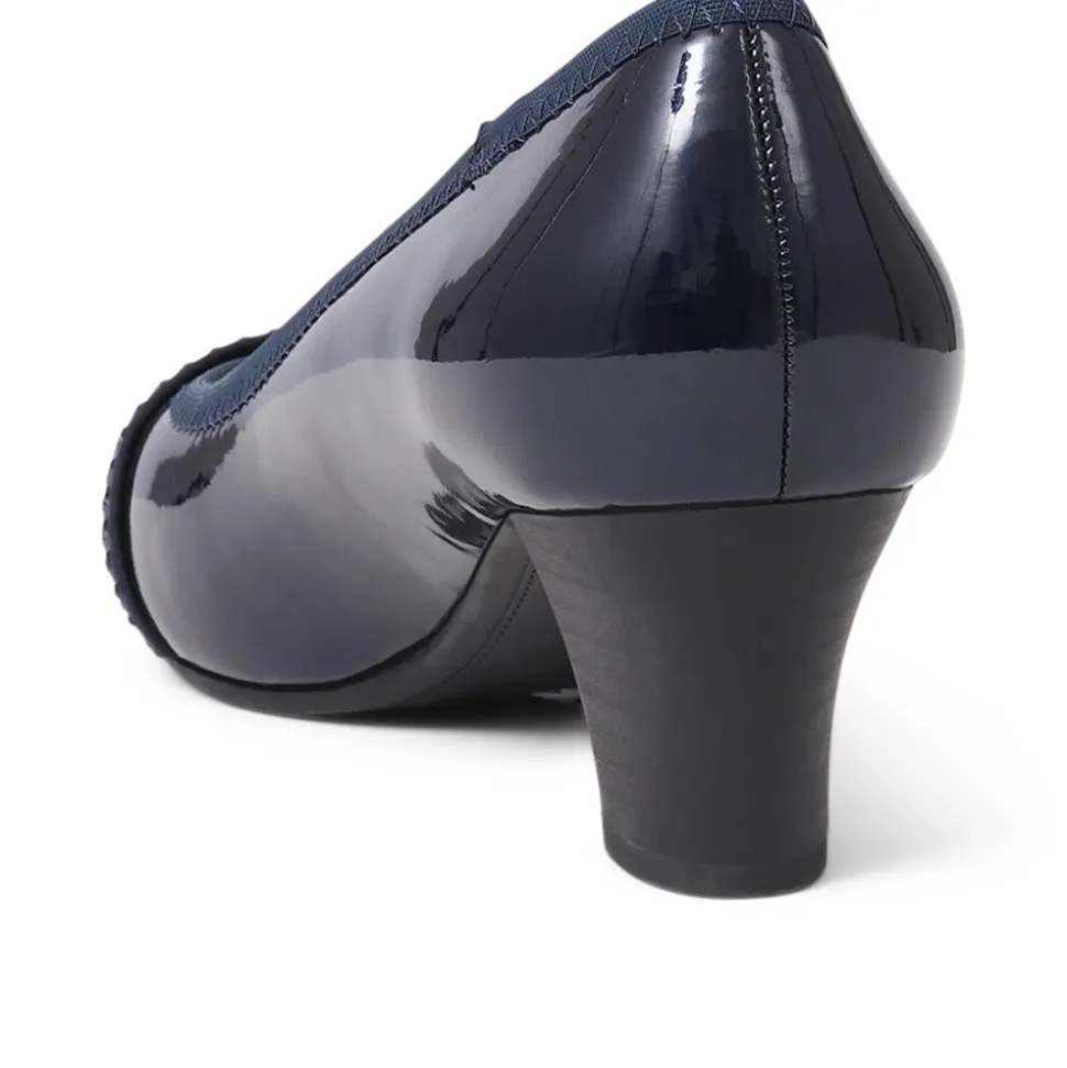 Wide Fit Block-Heeled Court Shoes - Navy Patent