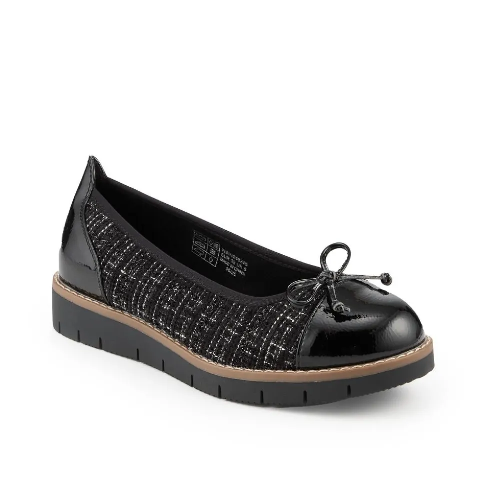 Wide Fit Bow-Detailed Pumps - Black Tweed