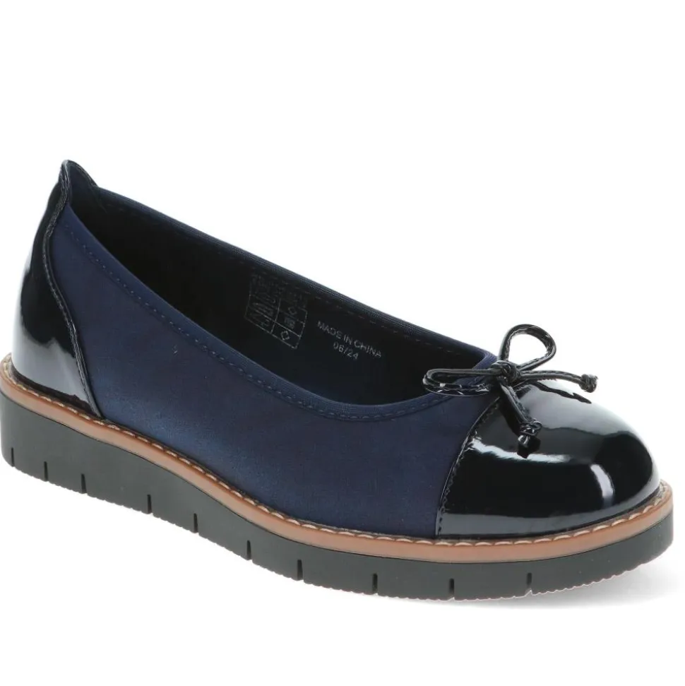 Wide Fit Bow-Detailed Pumps - Navy-Navy Patent