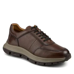 Wide Fit Breathable Leather Lace Up Trainers - Brown