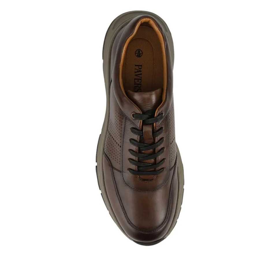 Wide Fit Breathable Leather Lace Up Trainers - Brown
