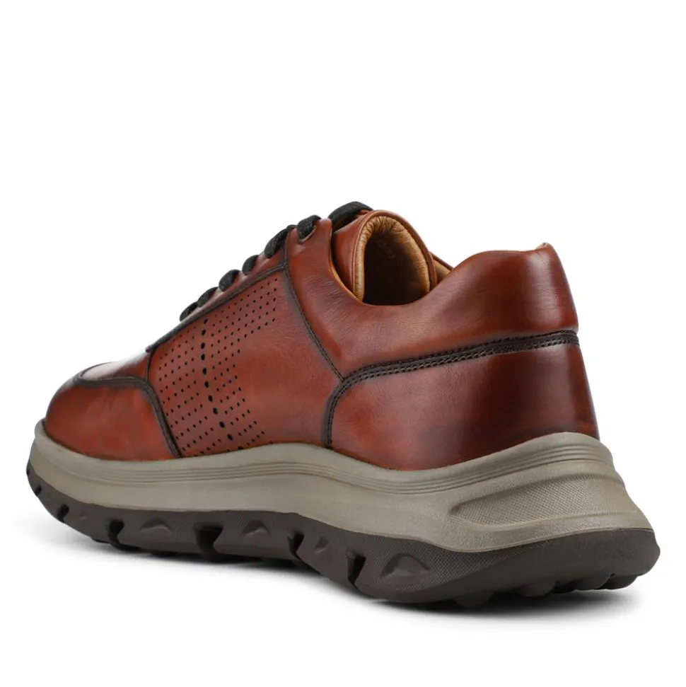 Wide Fit Breathable Leather Lace Up Trainers - Tan