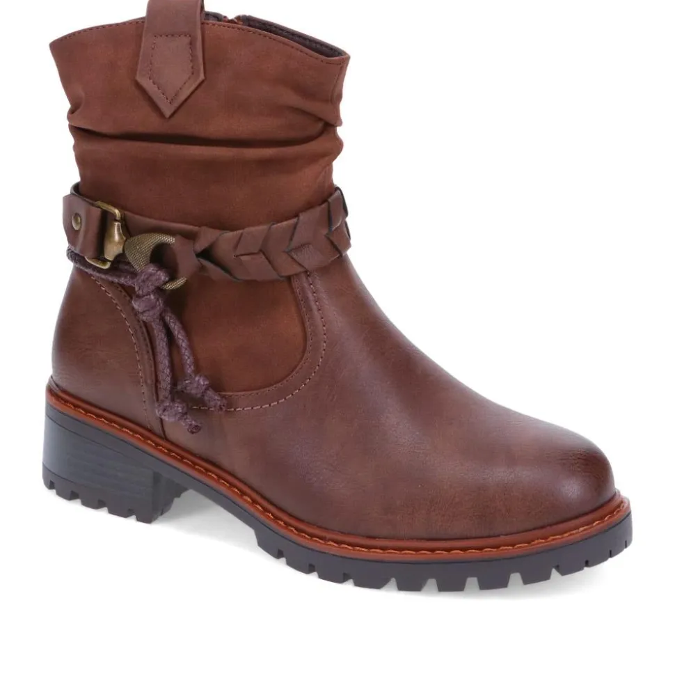 Wide Fit Buckle Ankle Boots - Brown