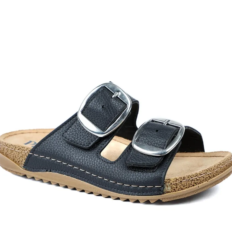 Wide Fit Buckle Detail Comfort Sandals - Black
