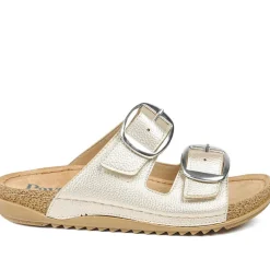 Wide Fit Buckle Detail Comfort Sandals - Soft Gold