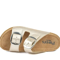 Wide Fit Buckle Detail Comfort Sandals - Soft Gold