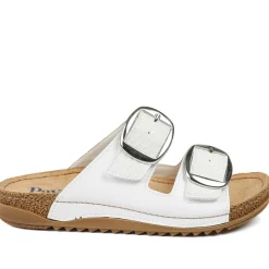 Wide Fit Buckle Detail Comfort Sandals - White
