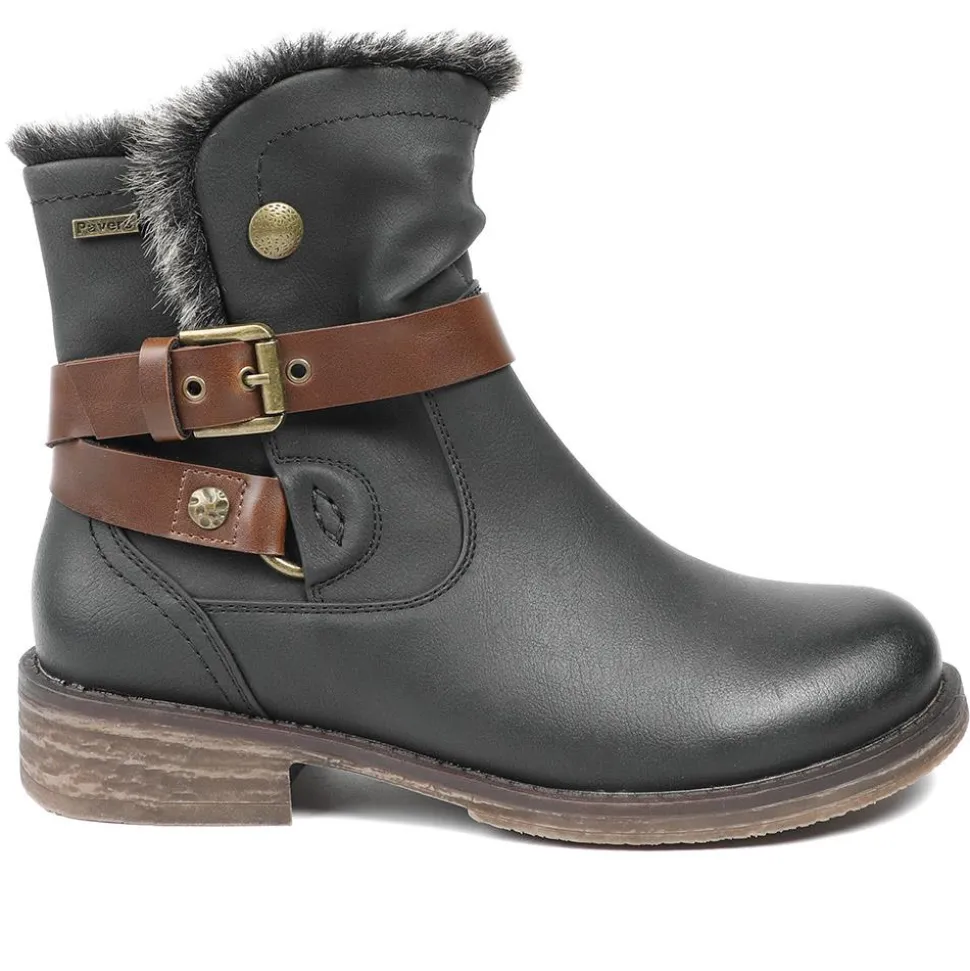 Wide Fit Buckle Detailed Ankle Boots - Black