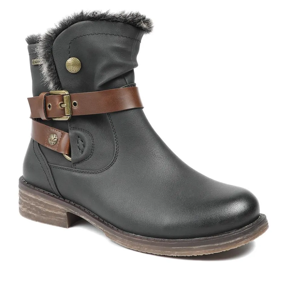 Wide Fit Buckle Detailed Ankle Boots - Black