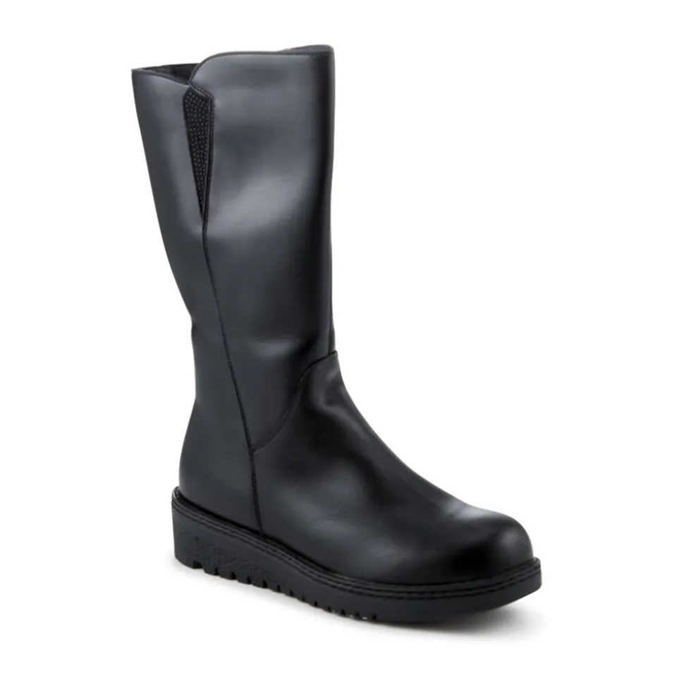 Wide Fit Calf Length Boots With Inside Zip - Black